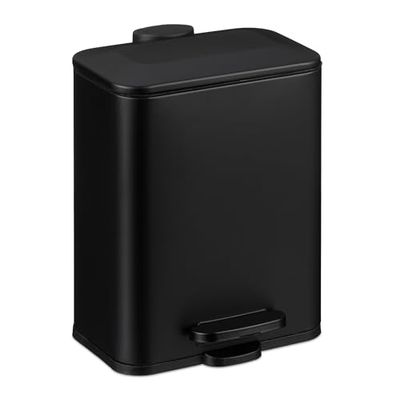 Relaxdays Pattumiera Bagno a Pedale 5 L, Cestino Secchio Interno Rimovibile e Coperchio Ammortizzato, Ferro Opaco, Nero