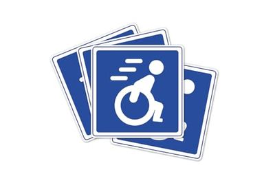 4 Adesivi disabili per auto 76 mm quadrati design classico bianco e blu set da 4 adesivi disabili e invalidi