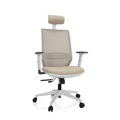 hjh OFFICE 820027 Chaise de Bureau Ergonomique Profondo Pro W Fauteuil Pivotante en Maille avec Support Lombaire Réglable, Beige