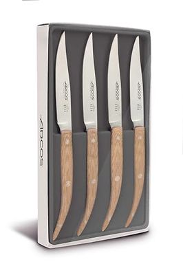 Arcos Serie Cuchillos de Mesa - Juego de Cuchillos de Mesa 4 piezas (Cuchillos Chuleteros) - Hoja Filo de Acero Inoxidable NITRUM de 110 mm - Mango Micarta Color Beige