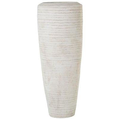 DRW Jarron de Suelo de Ceramica Beige Arena Ondulado 35x35x80cm