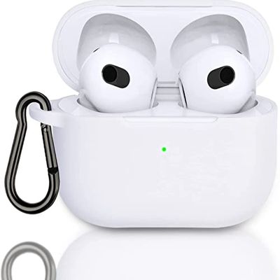 Beschermhoesje compatibel met Airpods 3, Silicone Case voor Airpods 3rd, Schokbestendige Beschermhoes voor Airpods 3 Generation met sleutelhanger, Wit