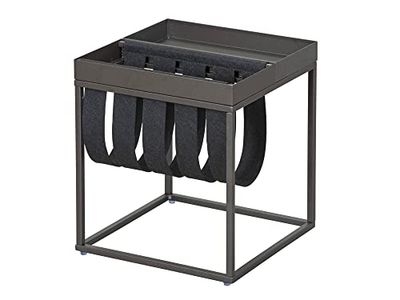 Dmora Table Basse en métal Peint Couleur Anthracite, avec Porte-revues en Laine Coton, 35 x 35 x 40 cm