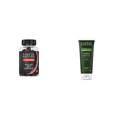 Luxéol – Gummies Pousse des Cheveux (1) – Sans Sucres – Arôme Naturel Goût Fraise – Complément Alimentaire – 60 Gummies – 150 g & Shampooing Pousse – Aide à la croissance – Cliniquement Prouvé – 200ml