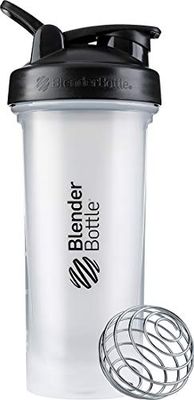 BlenderBottle Classic V2 Shaker Bottle with Stainless Steel Ball, For Protein Shakes, Dishwasher Safe, 830ml, Clear Black