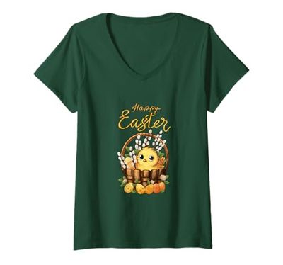 Womens Happy Easter; Baby Easter Chick; Easter V-Neck T-Shirt