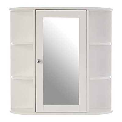 Premier Housewares Bathroom Mirror Cabinet, Mirrored Door, White - 6 Shelves