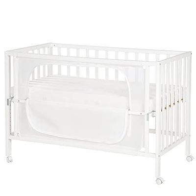 roba Lit Cododo Complet 60 x 120 cm - safe asleep® - Textiles avec Motif d'Étoiles - Matelas + Gigoteuse + Barrière de Sécurité Inclus - Bois Blanc