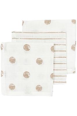 MEYCO Baby Dot Stripe Linge de crachat, 3 pièces (lingettes de Gaze, lingettes en Mousseline 100% Coton, très absorbantes & à séchage Rapide, multifonctionnelles), Sable