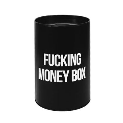 Fisura - Original money box. Large steel money box for adults. Tin money box for gift. Measures: 13 x 20 centimetres. (F*cking money box, black)