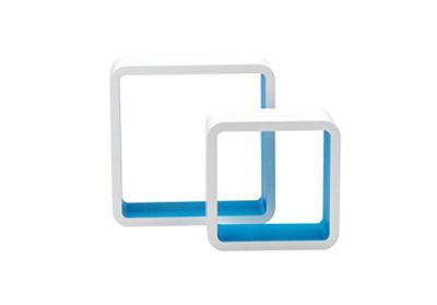 King Collection King Home m1105002/à Set 2 Pièces Étagère Quadra Courbe en MDF Bicolore, Blanc/Bleu, 26 X 10 X 26 Heures 20 x 10 X 20H