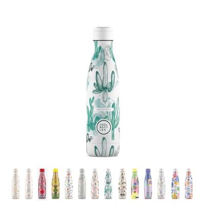 Cool Bottles Insulated Bottle – 500 ml – Watercolor Cactus x Lara Costafreda – Stainless Steel Water Bottle – Cold Drinks 36 Hours and Hot 18 Hours – 3D Print Finish – BPA Free