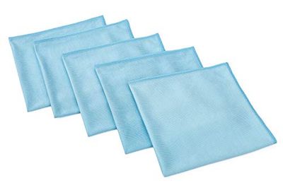 The Rag Company Lot de 5 Serviettes de qualité pour fenêtre, Verre, Miroir et Chrome, Microfibre Professionnelle coréenne 70/30, Non pelucheuses, sans Traces, 350 g/m², 40,6 x 40,6 cm, Bleu Clair
