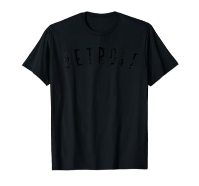 Abbigliamento vintage Detroit Distressed Black Script Maglietta