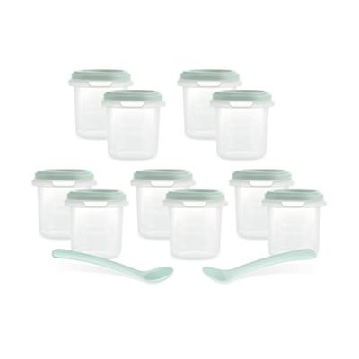 Miniland Set 10 Hermisized Mint 200ml. Pack de 10 herméticos graduados (200ml) y dos cucharas, seguros, resistentes y aptos para lavavajillas, microondas y congelador. Colección Dolce.
