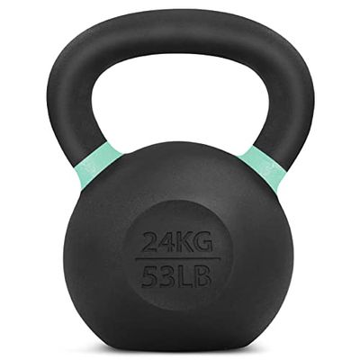 Yes4All Kettlebell i gjutjärn, pulverlackerad, enkel, ljusgrön, 24 kg/53 lb, styrketräningskettlebells, viktset för helkroppsträning, hemmagym