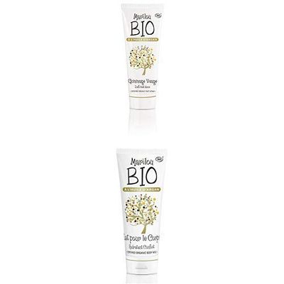 Duo Produit de beauté MARILOU BIO - Gamme Argan - Gommage pour le visage à l'huile d'Argan - Lait pour le corps