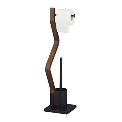 Relaxdays WC Set, Toilet Paper, Upright Stand, Bathroom Brush and Holder, HWD: 75 x 18.5 x 18.5 cm, Black/Brown, Steel