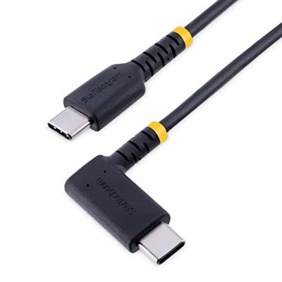 StarTech.com Cable 15cm USB C Acodado - en Ángulo Recto - PD 60W - 3A - Cable USB-C de Carga Rápida - de Alta Resistencia - USB 2.0 Tipo C - Fibra de Aramida - 3A - de Carga (R2CCR-15C-USB-CABLE)
