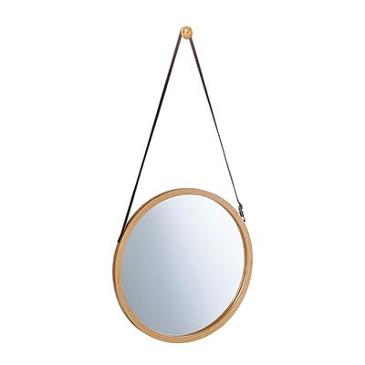 Relaxdays Round Hanging Mirror, Adjustable Strap, Bamboo Frame, Modern, Hallway, Bathroom & Guest WC, ∅: 38 cm, Natural