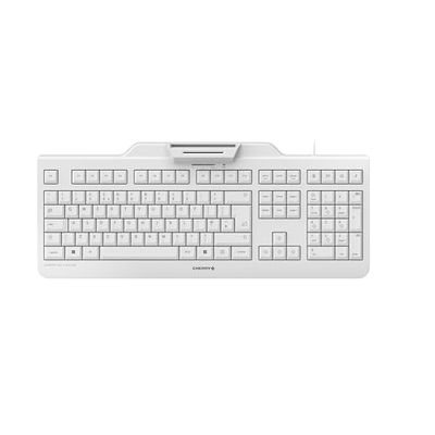 CHERRY KC 1000 SC, Wired Security Keyboard with Integrated Card Reader, UK Layout (QWERTY), Plug & Play (USB-A), Flat Design, White-Grey
