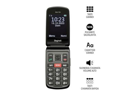 Beghelli Salvalavita Phone SLV19, Cellulare GSM con Tasto di Chiamata Rapida di Soccorso, Semplice da Usare, con Caricabatterie Incluso, Ideale Per Anziani