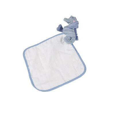 Bébé Douceur, Doudou Lange 18 x 18 cm Hippocampe 70% Coton - 30% Polyester Ocean