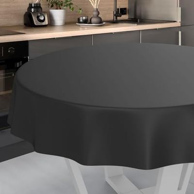 ANRO Nappe en Toile cirée Lavable, pour Table de Jardin, extérieur et intérieur, Ronde, 140 cm, Bord coupé, Noire