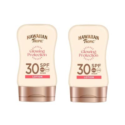Hawaiian Tropic Satin Protection MINI Ultra Radiance - Loción Solar de Protección Alta SPF 30, Protege y Suaviza la Piel, Fragancia Frutas Tropicales, Formato Viaje 100 ml (Paquete de 2)