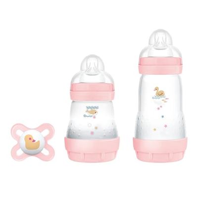 MAM Starter Zestaw 2 butelki, 160 ml i 260 ml z silikonowym smoczkiem SkinSoft, 0+ miesięcy, różowy