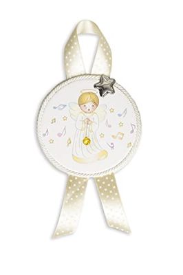 Medaillon wieg Engel Custode met muziekdoos, perfect als cadeau voor geboorte of doop, om op te hangen aan de wieg, aan de kinderwagen of in de babykamer