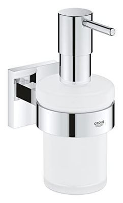 GROHE Start Cube Distributeur de Savon avec Support pour Salle de Bain, Fixations Cachées, A Coller avec GROHE QuickGlue ou à Visser, Chromé, 41098000