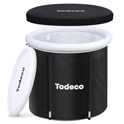 Todeco Grande bagno ghiacciato per atleta, Bagno portatile esterno o interno con coperchio Vasca da bagno per crioterapia, Vasca da bagno pieghevole per adulti,Sauna Vasca da bagno per adulti Secchio