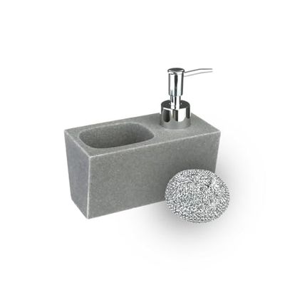 Avilia Dispenser di Sapone con Spugna e Portaspugna Grigio 170ml - Ideale per Mantenere in Ordine il tuo Lavello, Comodo e Pratico per Lavare i Piatti o per il Bagno - Adatto a Tutti gli Ambienti