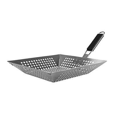 I LOVE BBQ - Cestini da cottura per barbecue, piastre di cottura per barbecue, griglia per verdure per barbecue, cestino per verdure al barbecue, in acciaio inox con manico. Dimensioni: 40 x 40 cm