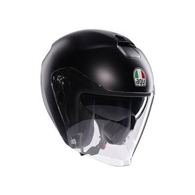 AGV - IRIDES E2206, Motorbike Open Face Helmet, Motorcycle Jet Helmet Unisex with Anti-Scratch and UV-Protective Visor, Matt Black, XS