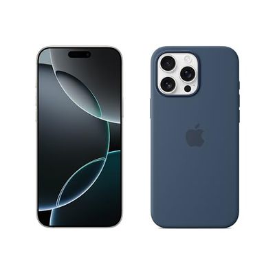 Apple iPhone 16 Pro Max (512 GB) - Wit titanium + Siliconenhoesje met MagSafe - Denim