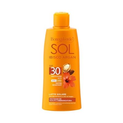 Bottega Verde - SOL Hibiskus Argan - Kroppsmjölk - förbättrar solbränna - högskydd SPF30 (200 ml) - vattenbeständig