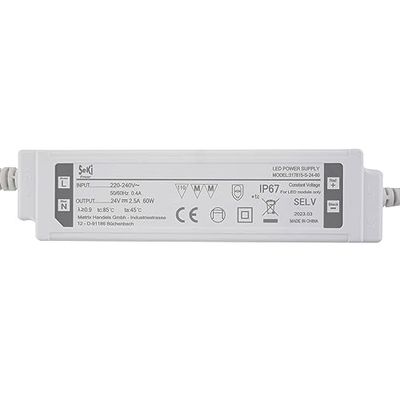 SeKi Driver LED 24 V DC 60 W 2,5 A tensione costante; trasformatore impermeabile IP67, alimentatore, trasformatore, alimentatore di commutazione; nessun carico minimo, nessun rumore/LED sfarfallio,