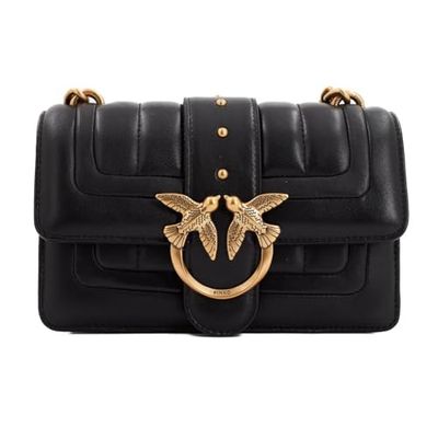 Pinko Women's Love One Mini Cl Single Side Sheep Tassel Line Quilt Bag, Z99q_Black-Antique Gold, 21