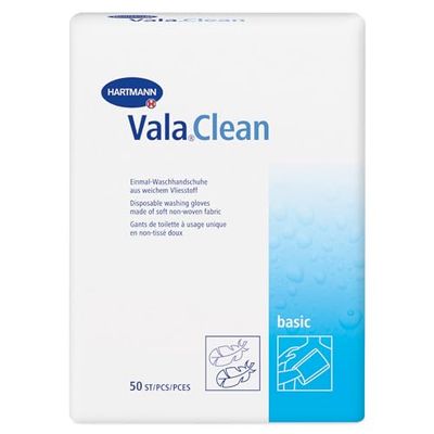 HARTMANN ValaClean - Guanti da bagno in pile non tessuto usa e getta, ultra morbidi, resistenti, confezione da 50 guanti