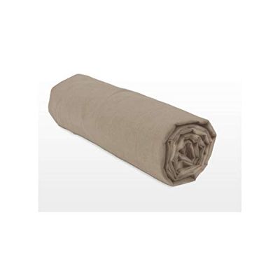 Lençol-capa 100% algodão, 57 fios/cm², tamanho 140 x 190 cm, cor bege, gorro de 25 cm, tecido ajustado, suave, respirável, lavável