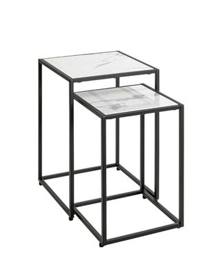 HAKU Möbel Juego de 2 mesas auxiliares Haku Furniture, Color Negro o Blanco, mármol Artificial, Metal, Dimensiones: 28/33 x 43/50 x 28/33 cm (Ancho x Alto x Profundidad), Estilo: Art decó