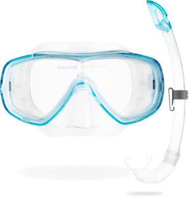 Cressi Onda Mare Snorkelset - Combo masker en snorkelset voor snorkelen en zwemmen, Transparant/Aquamarine, standaard