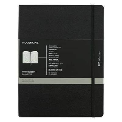 Moleskine Pro anteckningsbok, professionell kontorsanteckningsbok, hårt fodral, svart färg, X-Large 13 x 21 cm