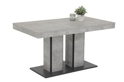 Hela Tische, Rose Table À Manger Avec Piètement En Colonnes, Matériau Dérivé Du Bois Avec Revêtement En Mélamine, Aspect Béton, 2 Colonnes Et Socle, Extensible 140-180 x 80 cm