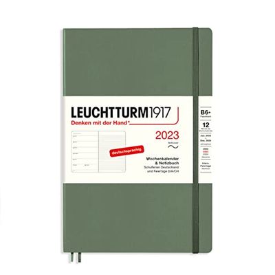 LEUCHTTURM1917 365703 Agenda semanal y cuaderno de tapa blanda Paperback (B6+) 2023, 12 meses, oliva, alemán