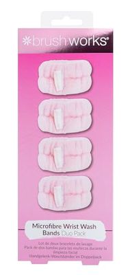 Brushworks Microfibre Wrist Wash Bands Duo Pack (Pink) – 2 Pairs of Reusable, Soft & Absorbent Face Washing Wristbands for Mess-Free Skincare Routine