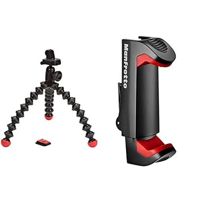 JOBY Treppiede GorillaPod Action, Mini Treppiede Flessibile con Attacco per GoPro, 360° e Altre Action Camera & Manfrotto MCPIXI Attacco Universale per Smartphone, Versione Pro