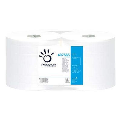 PAPERNET - Rouleau de Papier Industriel (417565), 1 Lot de 2 Rouleaux de Papier Cellulose Pure Absorbant, 180 m de Long chacun, 2 Plis, 800 déchirures par Rouleau mesurant 23,4 x 22,5 cm